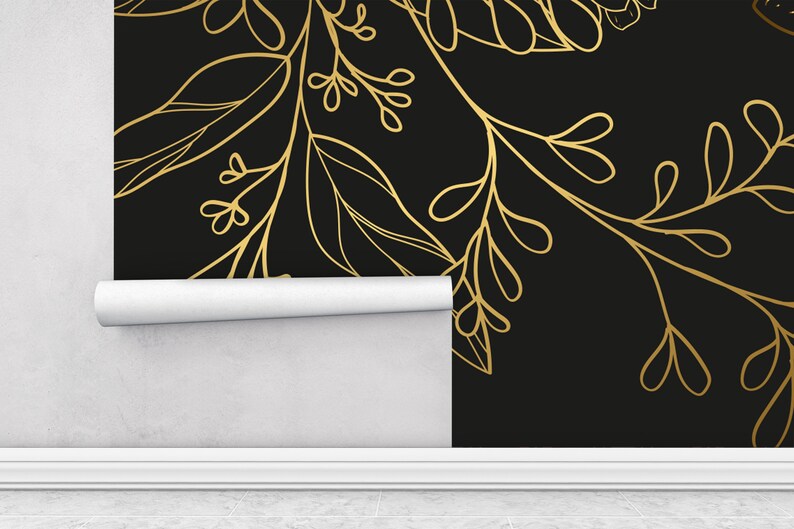 Black Gold Floral Wallpaper Peel and Stick Mural Dark Floral - Etsy