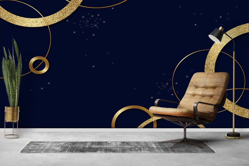 Navy Blue Gold Wallpaper Peel Stick Wallpaper Art Deco Etsy