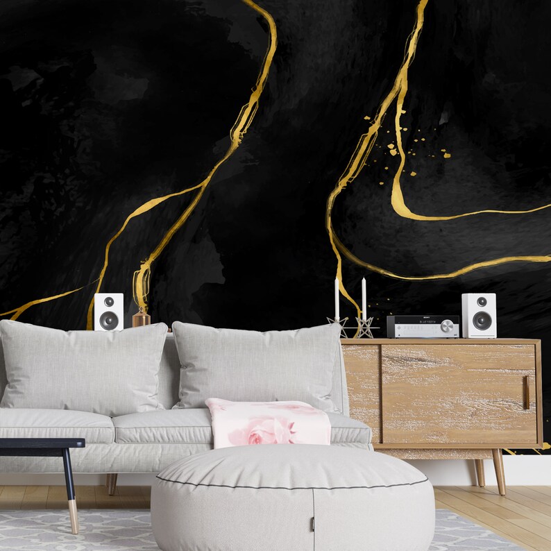 Elegant Black Gold Wallpaper Peel and Stick Wallpaper Mural - Etsy