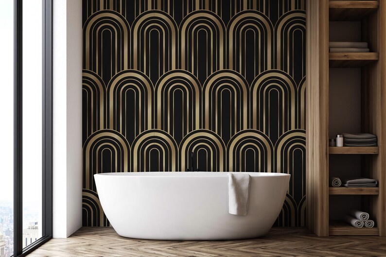 Black Gold Peel and Stick Wallpaper Art Deco Wallpaper Etsy
