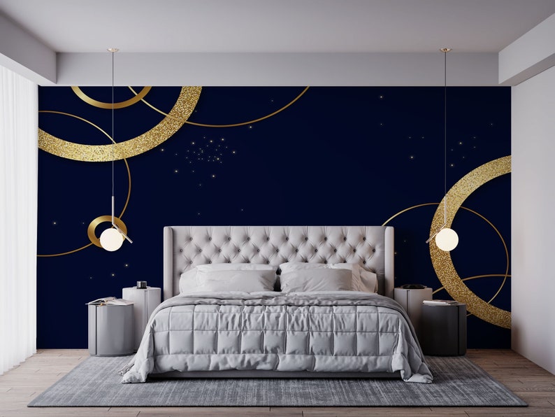 Navy Blue Gold Wallpaper Peel Stick Wallpaper Art Deco Etsy