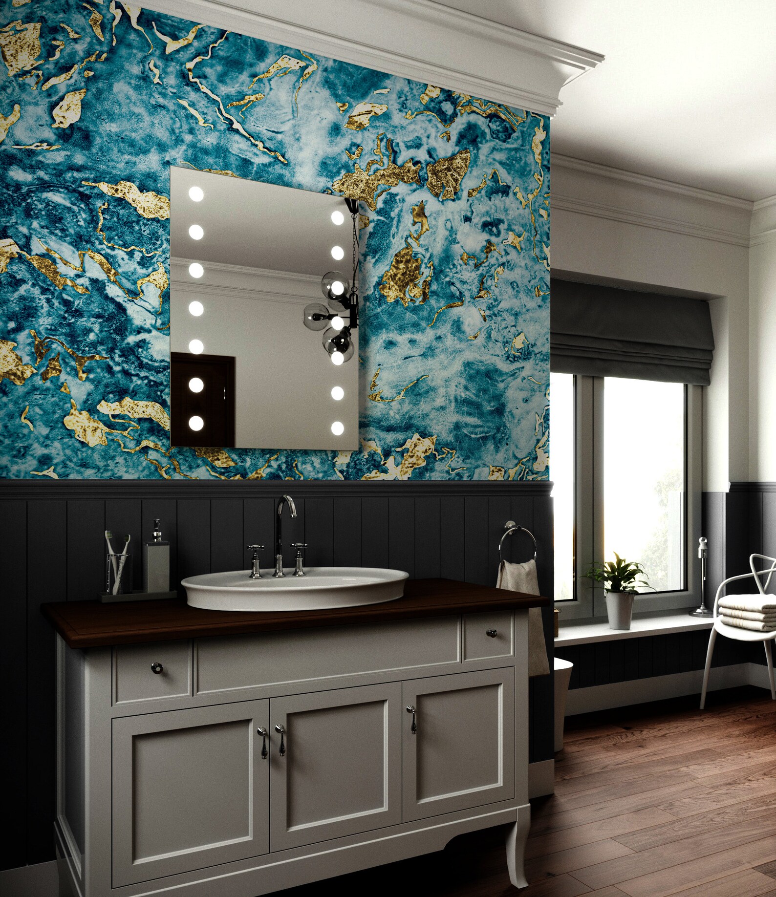 Blue and Gold Wallpaper Peel and Stick Removable Wallpaper Etsy