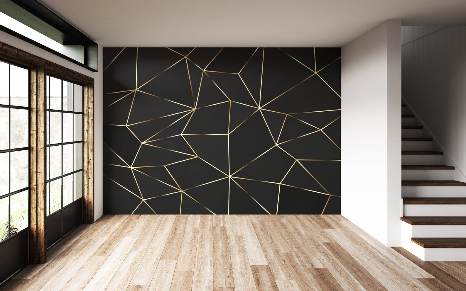 Black Gold Self Adhesive Wallpaper Mural Geometric Wallpaper Etsy