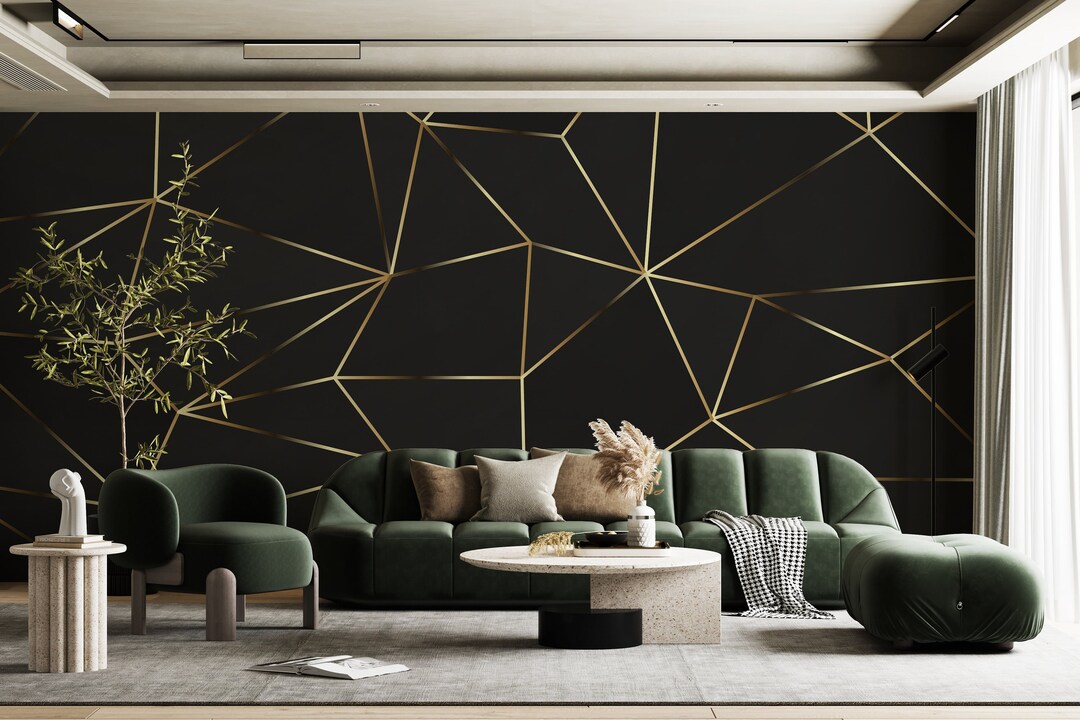 Black Gold Self Adhesive Wallpaper Mural Geometric Wallpaper Etsy