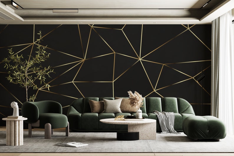 Black Gold Self Adhesive Wallpaper Mural Geometric Wallpaper Etsy