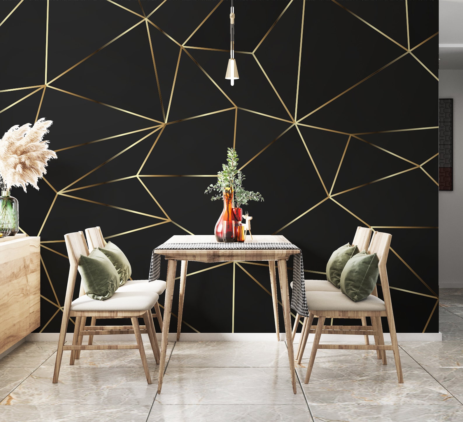 Black Gold Self Adhesive Wallpaper Mural Geometric Wallpaper Etsy
