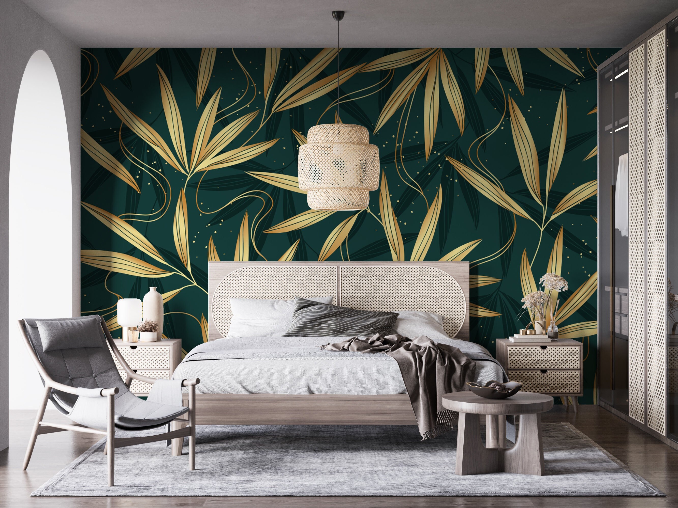 Green and Gold Tropical Wallpaper Peel and Stick Wallpaper - Etsy