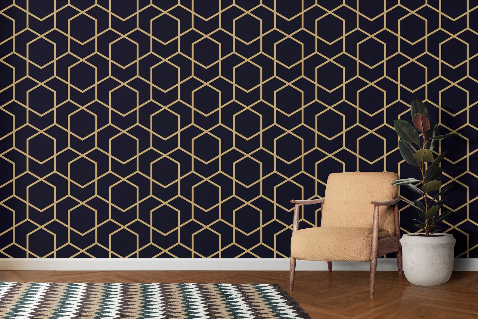 Navy Blue Wallpaper Art Deco Wallpaper Adhesive Wallpaper Etsy
