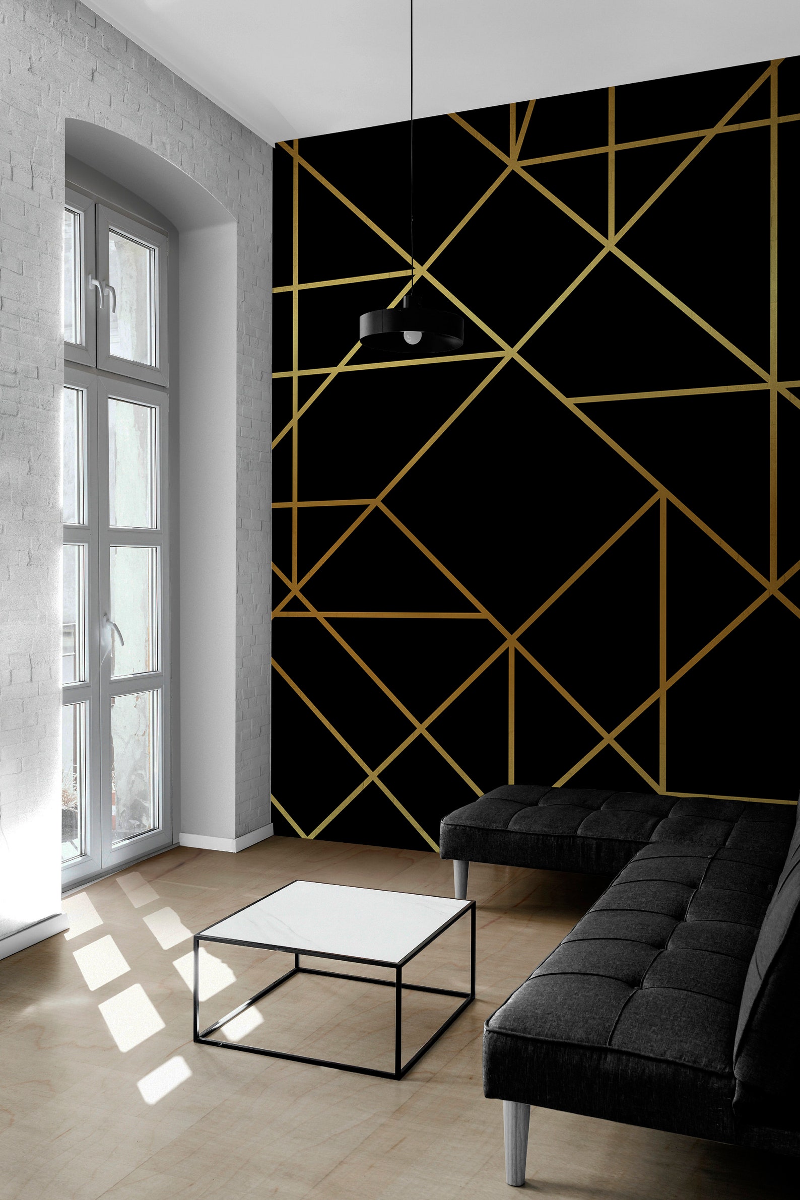 Geometric Wallpaper Black Gold Wall Mural Peel Stick Etsy