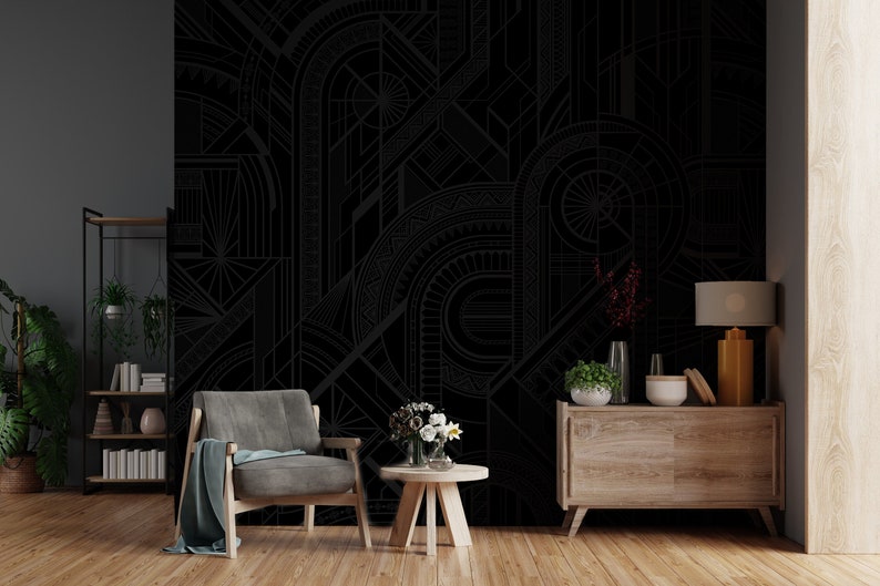 Black Modern Art Deco Wallpaper Peel Stick Wallpaper - Etsy
