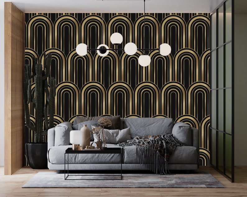 Black Gold Peel and Stick Wallpaper Art Deco Wallpaper Etsy