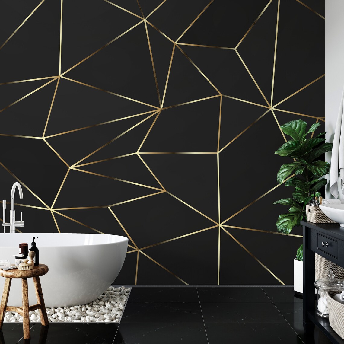Black Gold Self Adhesive Wallpaper Mural Geometric Wallpaper Etsy
