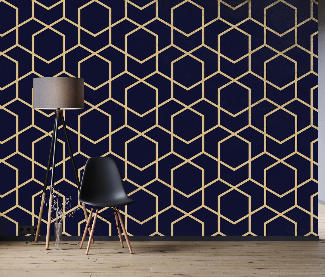 Navy Blue Wallpaper Art Deco Wallpaper Adhesive Wallpaper Etsy