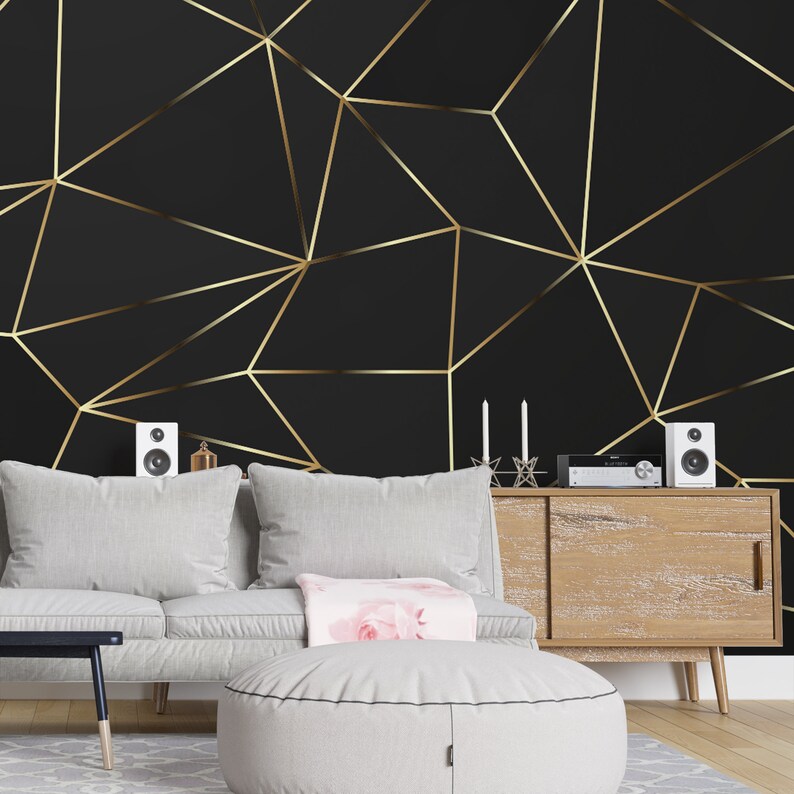 Black Gold Self Adhesive Wallpaper Mural Geometric Wallpaper Etsy