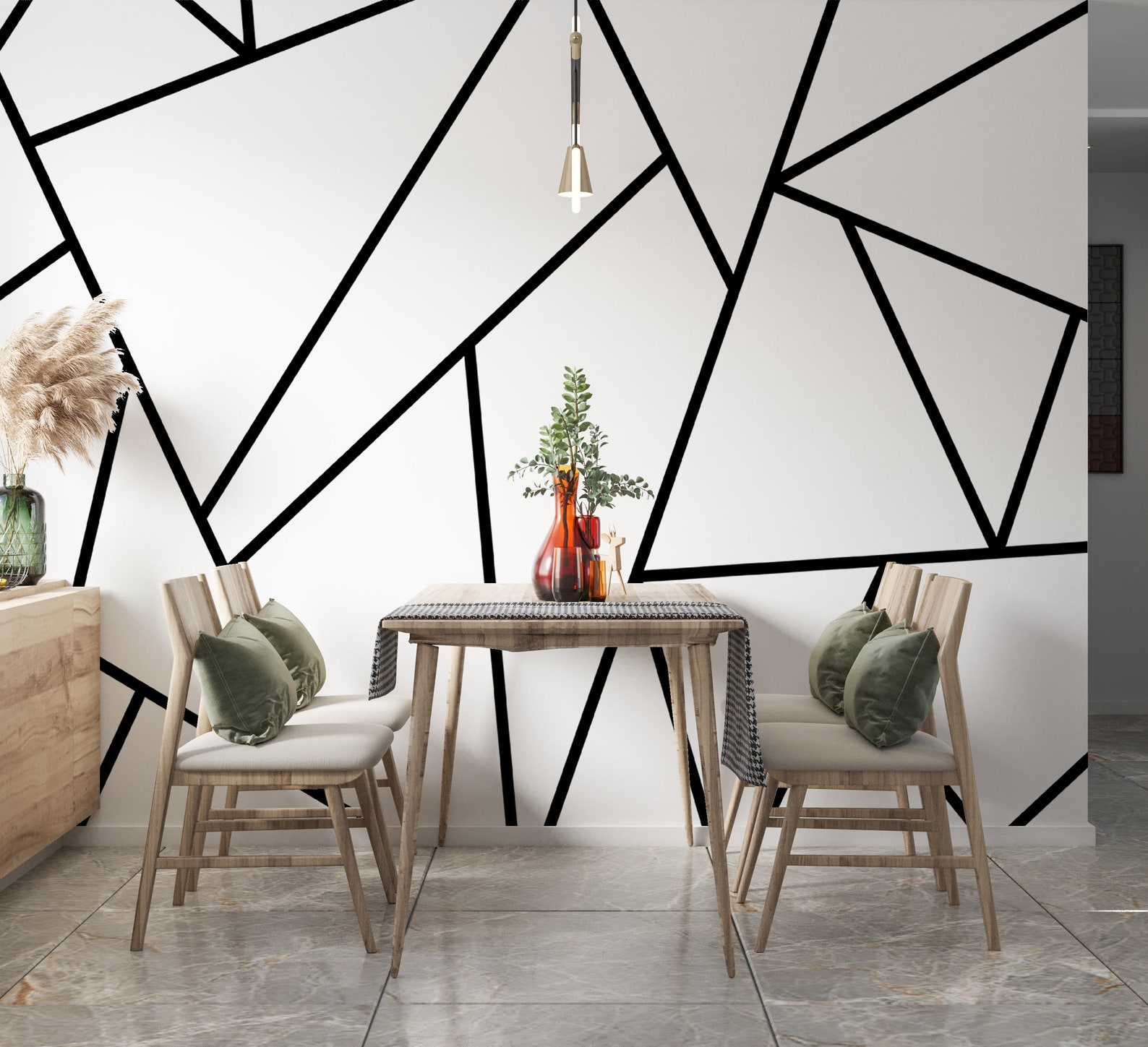 Geometric Wallpaper Peel and Stick Murals White and Black - Etsy