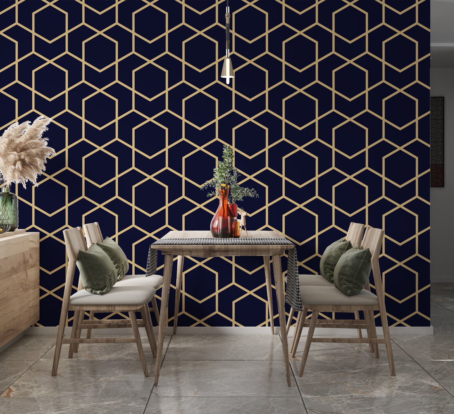 Navy Blue Wallpaper Art Deco Wallpaper Adhesive Wallpaper Etsy