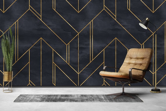 Geometric Blue and Gold Wallpaper Removable Wallpaper Peel - Etsy Geometric Blue and Gold Wallpaper Removable Wallpaper Peel - Etsy