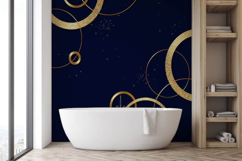 Navy Blue Gold Wallpaper Peel Stick Wallpaper Art Deco Etsy