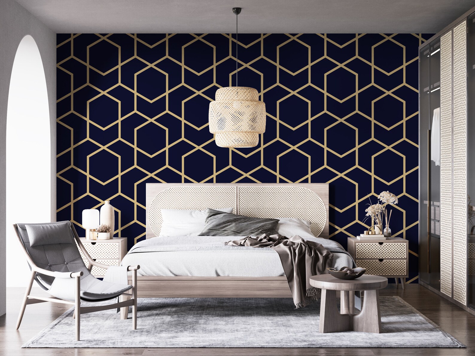 Navy Blue Wallpaper Art Deco Wallpaper Adhesive Wallpaper Etsy