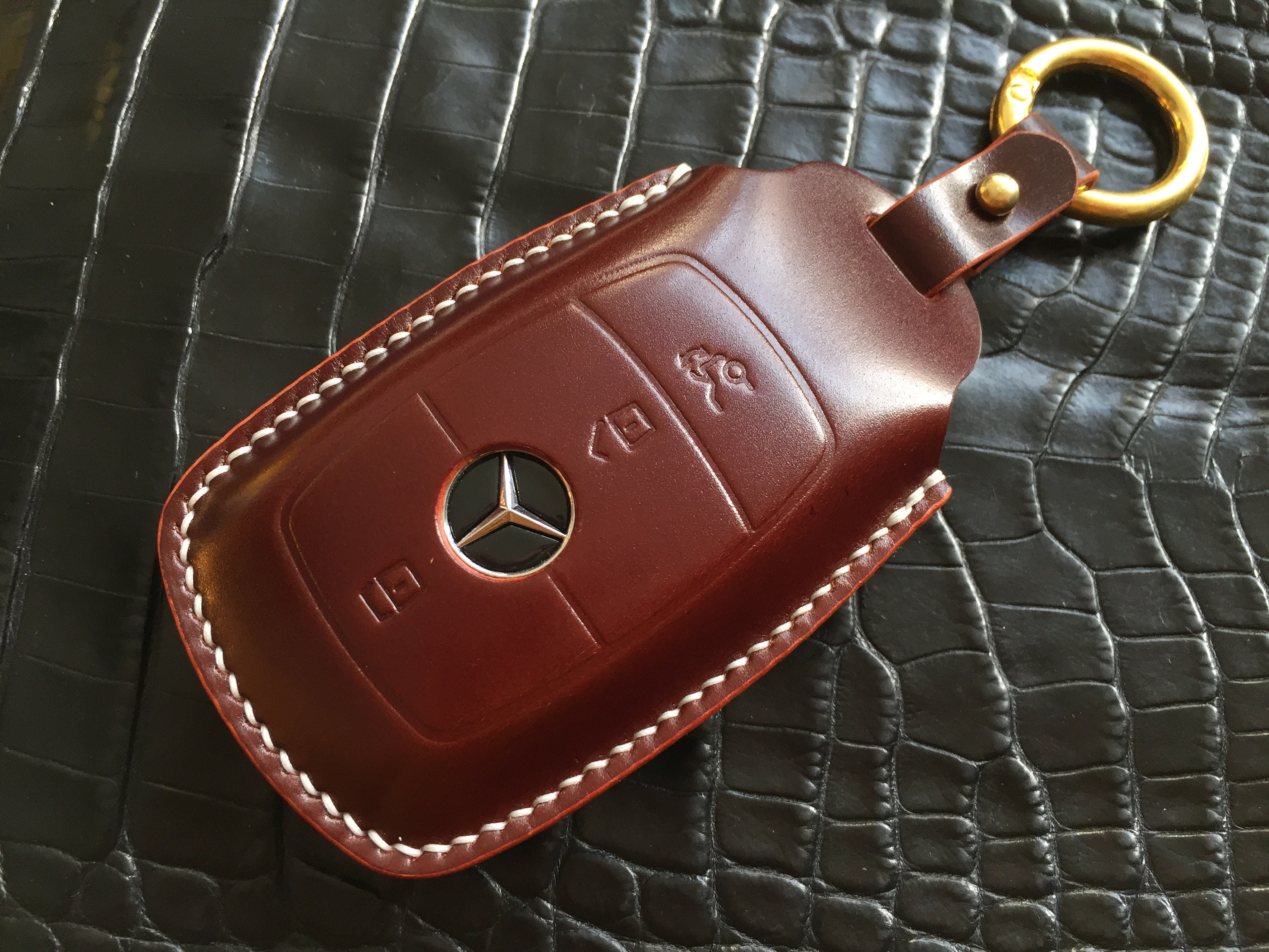 Mercedes Benz Schlüssel Etui Tasche Hülle AMG Leder Schwarz/Rot in