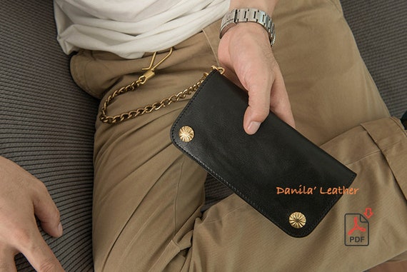 Long biker wallet leather pattern. men's wallet template, PDF Pattern with instruction.