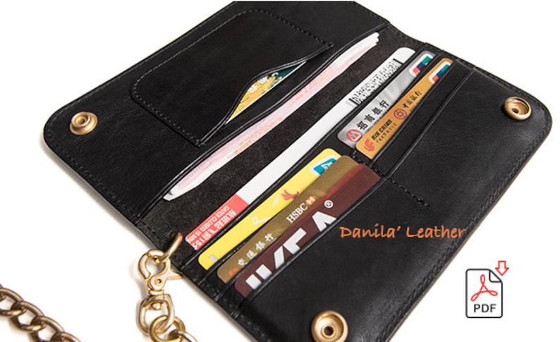 Long biker wallet leather pattern. men's wallet template, PDF Pattern with instruction. image 7