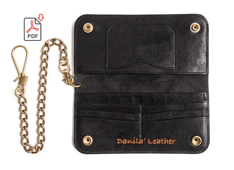 Long biker wallet leather pattern. men's wallet template, PDF Pattern with instruction. image 6