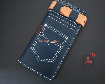 Jeans pocket long biker wallet pattern/ leather wallet template for men, with instruction and the pattern worked on laser machine