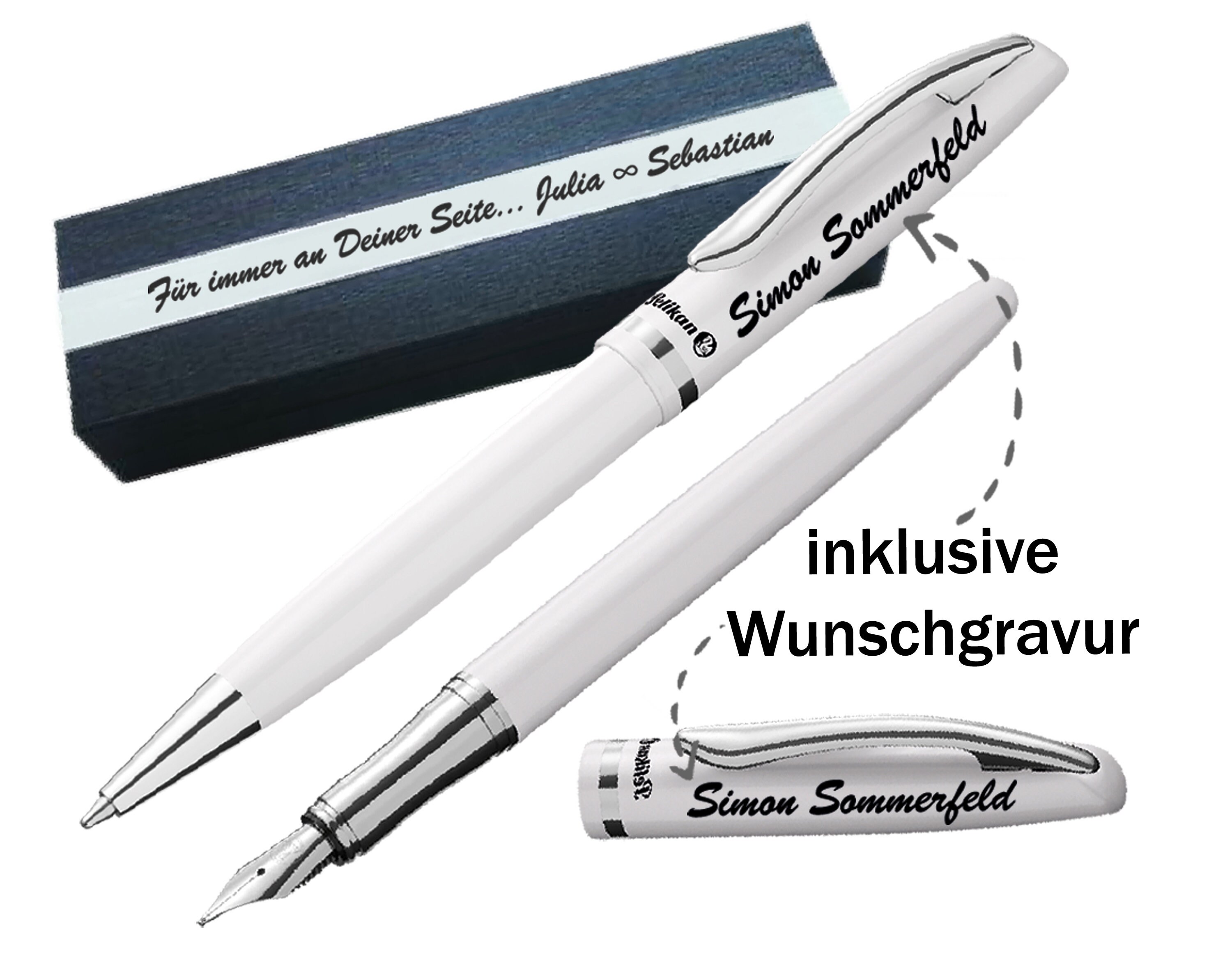 Pelikan Schreibset mit Gravur als Geschenk bestehend aus Kugelschreiber & Füller  Jazz Elegance, Geschenkbox inklusive Wunschgravur PS27Box2 - .de