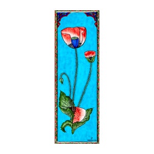 Arte de parede de cerâmica, painel de azulejos de cerâmica Iznik, decoração para casa, cerâmica feita à mão, decoração de parede, antiguidade otomana, 12 x 37 cm