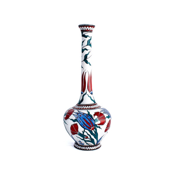 Turkish Ceramic Vase, Home Decor, Iznik Ceramic Vase, Antike Keramik Vase Iznik, Antike Deko Vasen, Height: 28 cm (11.02 inches)