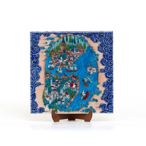 Wall Decor, Handmade Ceramics, Iznik Ceramics, Turkish Iznik 25x25 cm tile
