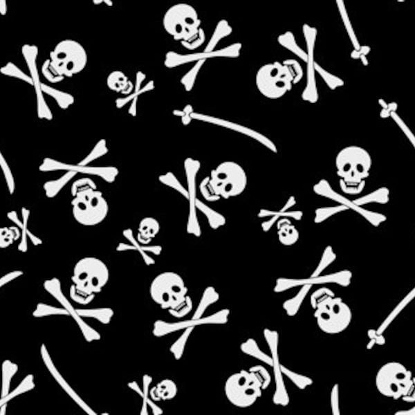 Baumwollstoff Baumwolle Totenkopf Piraten Piratenflagge Säbel Schwarz