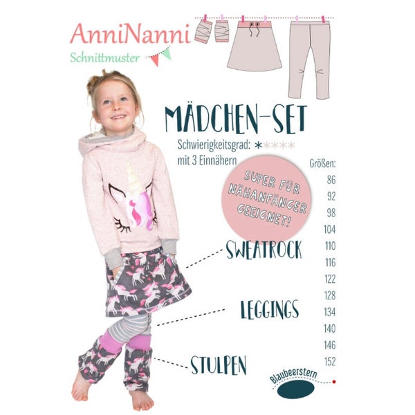 Schnittmuster Mädchen-Set Rock Leggings Stulpen von AnniNanni