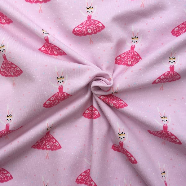 Jersey Stoff Ballerina Hase Tänzerin Kinder Mädchen rosa pink Punkte