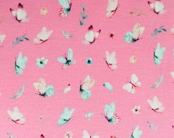 Jersey Stoff Schmetterlinge Blumen Mädchen Damen rosa Digitaldruck