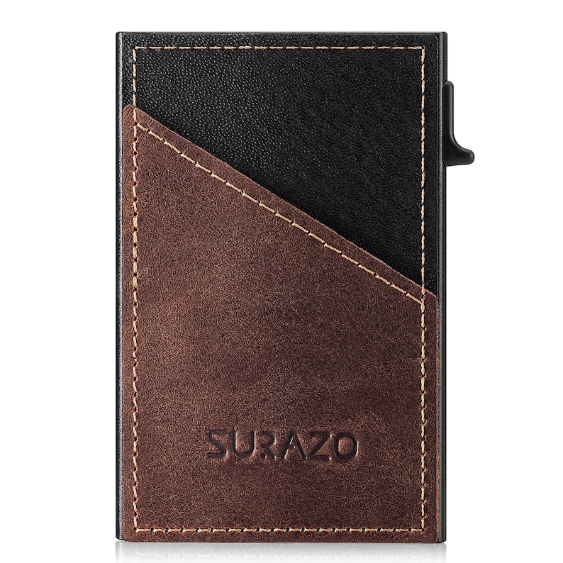 Portefeuille RFID SURAZO Slim Secure : porte-cartes élégant et solution de stockage de pièces pour les modes de vie modernes. Il peut contenir jusqu'à 8 cartes. BROWN