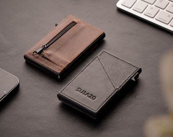 SURAZO Slim Secure RFID Wallet: Sleek Card Holder and Coin Storage Solution for Modern Lifestyles. It can hold up to 8 cards.