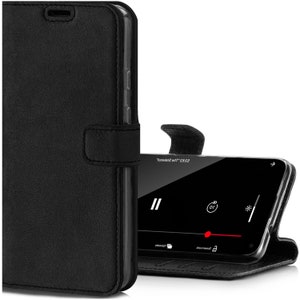 iPhone 13 12 Pro Max Mini 11 SE 3 2022 XR XS X 8 Premium Italienisches Leder handytasche Rfid 3 Kartenfächer & Pocket Kickstand Handytasche Nubuck Black