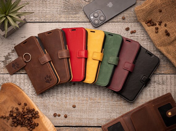 Leather Tri-Fold Wallet Case for iPhone 14 Pro Max - Premium Full Grain Leather