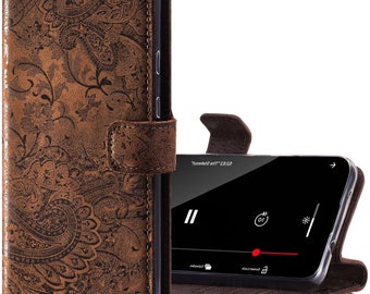 Realme 8 5G, 8 Pro, GT 2 Pro, GT Neo 2 RFID Genuine Ornament Leather 100% Handmade Wallet Phone Case Flip Folio Book Cover Porte-clés gratuit