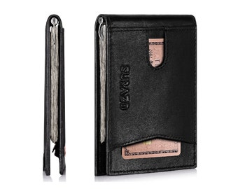 Portefeuille homme cache-cache fin en cuir à deux volets, RFID peut contenir 10-16 cartes, pochette pour pièces de monnaie, section billets plats, cadeaux pour lui, cadeau pour homme Surazo