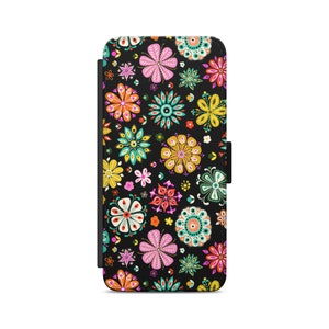 Abstract Flowers Colourful Art Floral Summer Pattern Flip Wallet Phone Case for iPhone Samsung