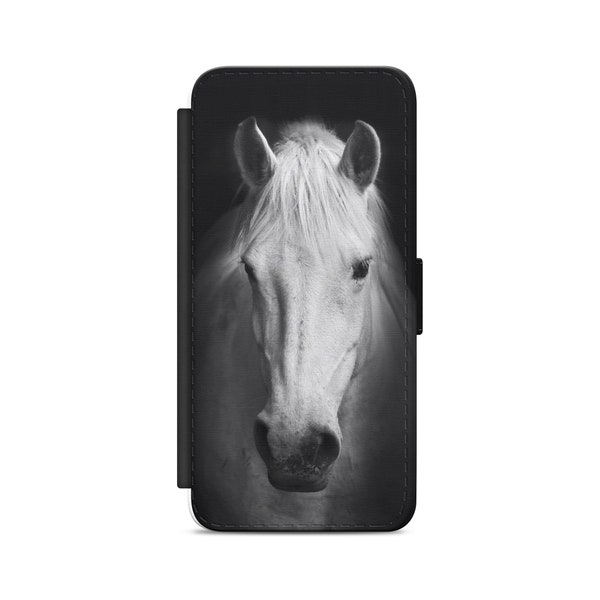 White Horse Wild Animals Flip Wallet Phone Case Flip Wallet Phone Case for iPhone Samsung