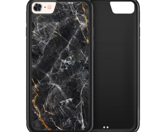 Black Marble Style Stone Pattern Rubber Phone Case Cover for iPhone Samsung Huawei