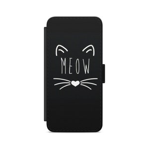 Meow Cat Face Flip Wallet Phone Case for iPhone Samsung