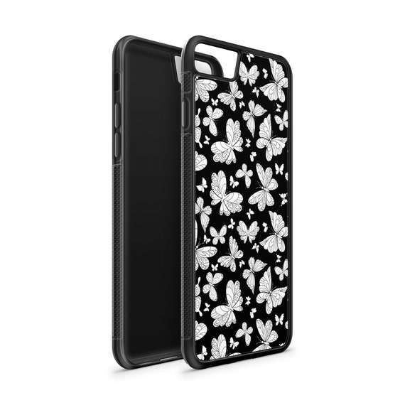 Butterfly Pattern Black Rubber Phone Case Cover for iPhone Samsung