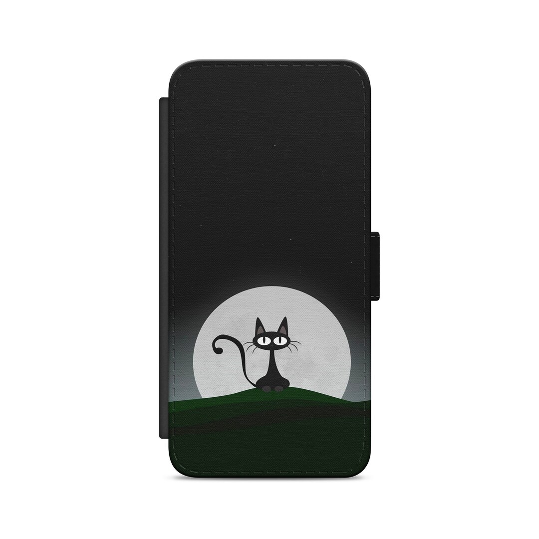 Chat miroir bleu-Étui à rabat en cuir peint Pour iPhone XR