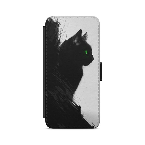 Black Cat Abstract Art Flip Wallet Phone Case for iPhone Samsung
