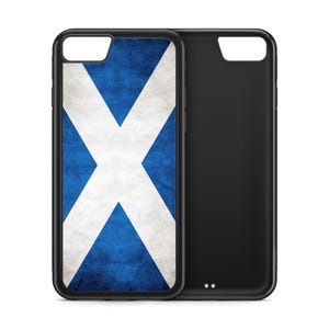 Funda de teléfono de goma negra con la bandera de Escocia